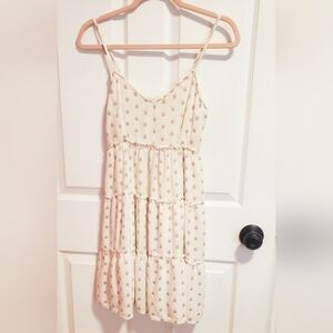 Sim & Sam Size M Tiered Dress Cream w/ Lavender Dots Lined